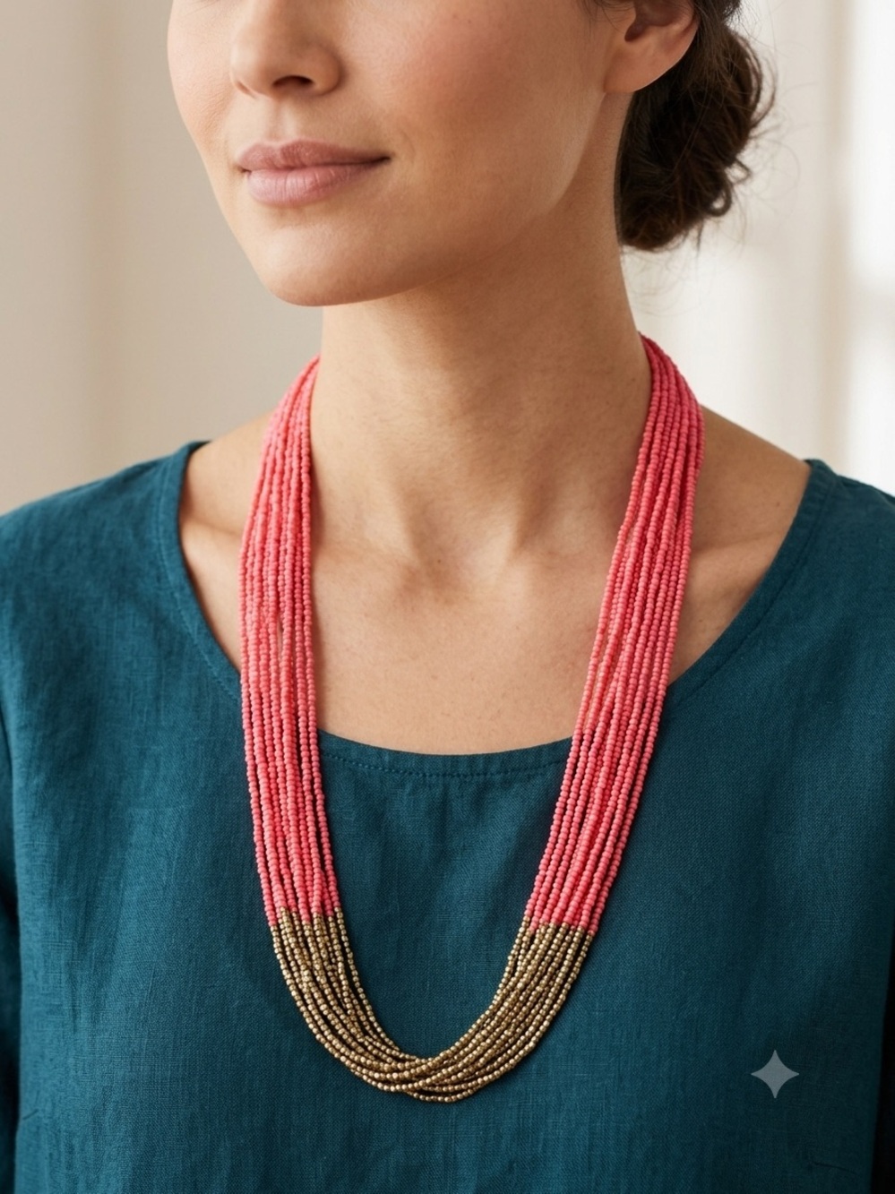 Layered Pink and Gold Seed Bead Necklace